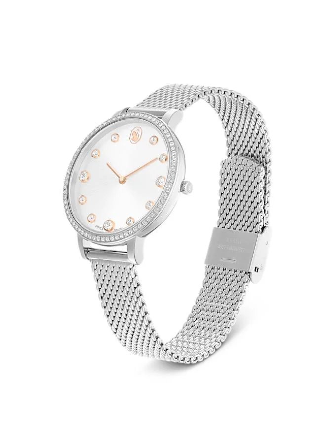 سواروفسكي ساعة كلاريكا ستانلس ستيل بقرص أبيض تناظرية